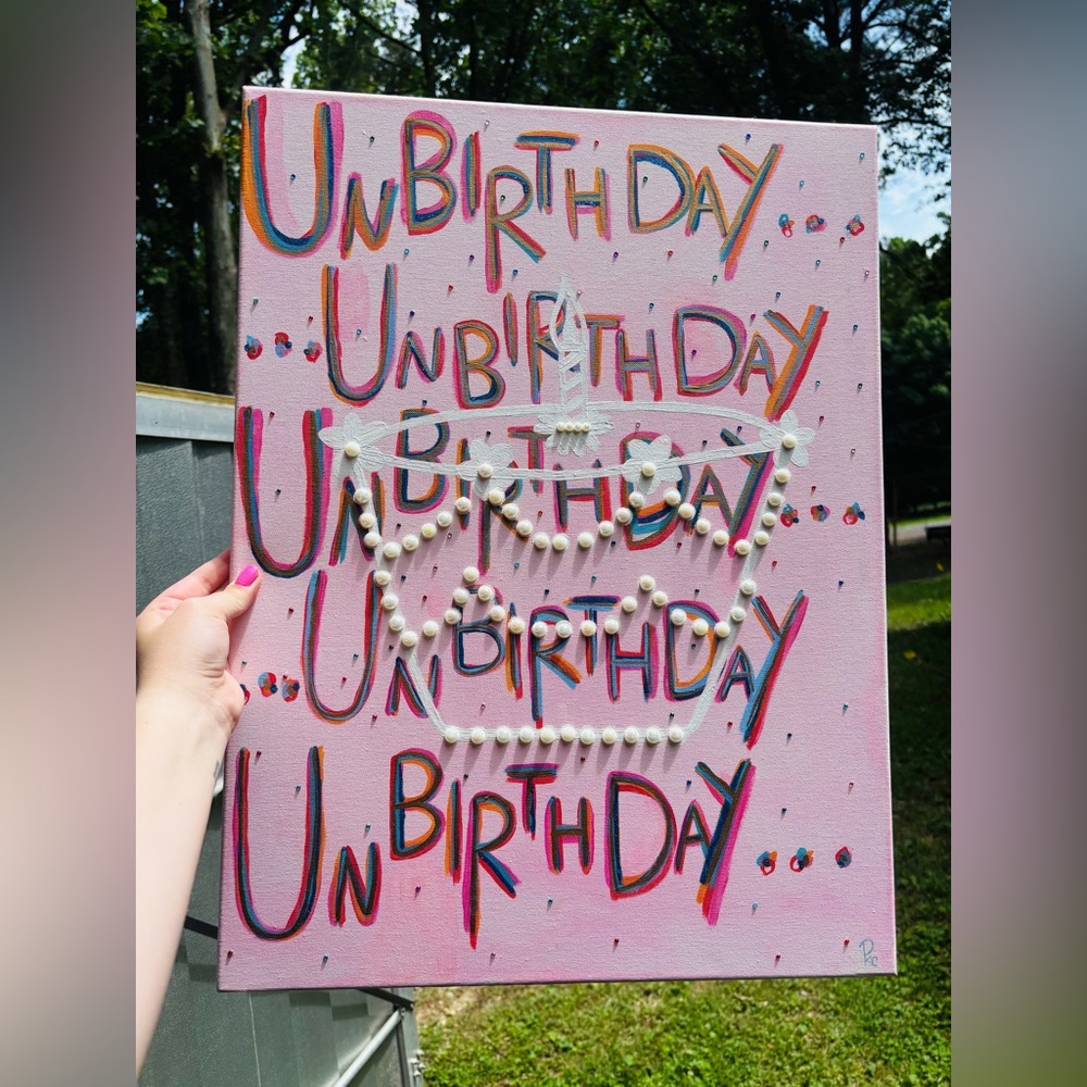 Hand Painted Unbirthday Alice in Wonderland Inspired Wall Art Canvas